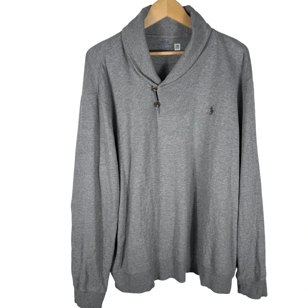 Polo Ralph Lauren Shawl Collar Pullover Sweatshirt Mens XL Grey Heather Jersey